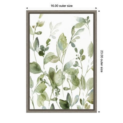 Green Botanical Print on Canvas with Gray Frame