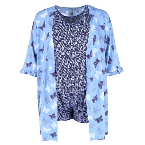 PJ Couture Women's Tank Top and Shorts with Robe Sleep Set, Large, Blue  Butterflies