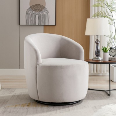 Gray Teddy Fabric Swivel Armchair Bucket Chair with Black Powder Coating
