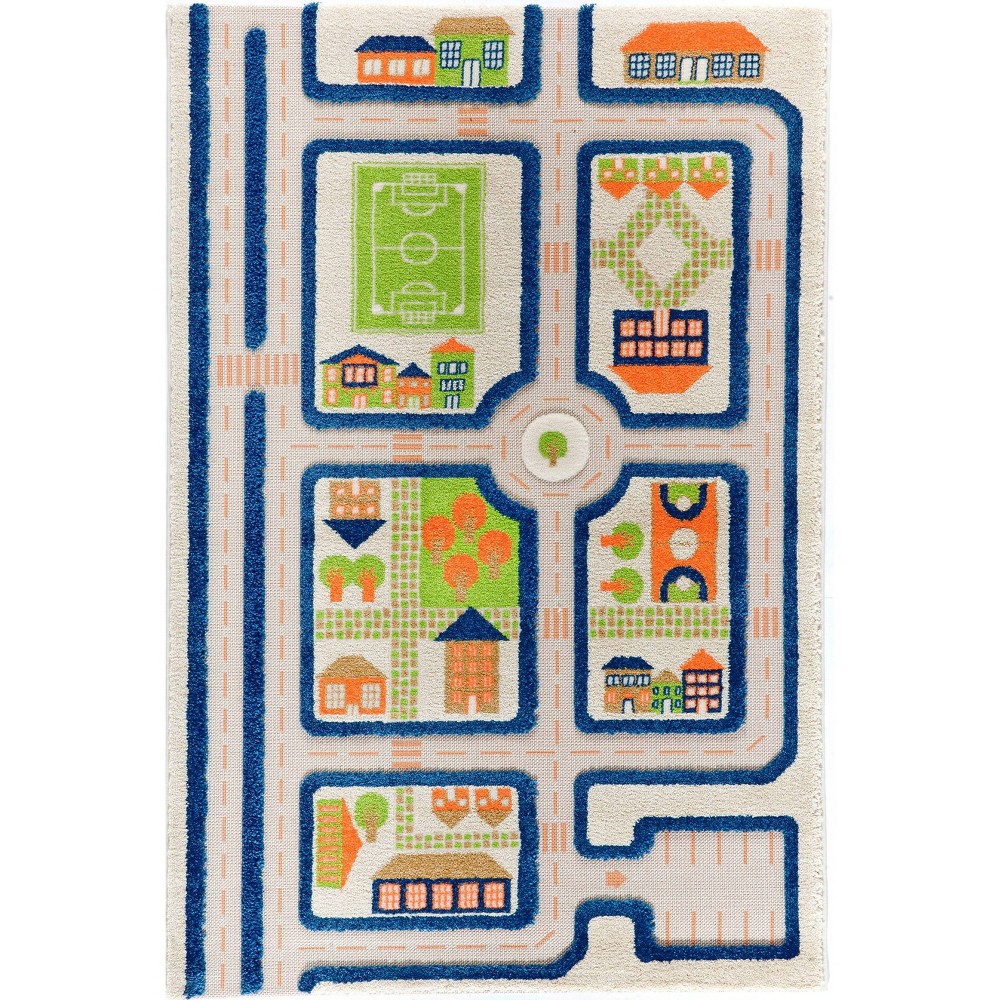 39"x59" Traffic Blue 3D Play Kids' Rug - IVI