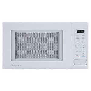 Magic Chef 0.9 Cubic Feet 900 Watt Small Stainless Countertop Microwave Oven for Compact Spaces w/ 6 Pre Programmed Cooking Modes, White - 1 of 4