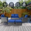 6-Piece Rattan Patio Set with Storage Box, All-Weather Outdoor Conversation Furniture, Modular Sofa with Thick Blue Cushions for Patio & Garden - 3 of 4