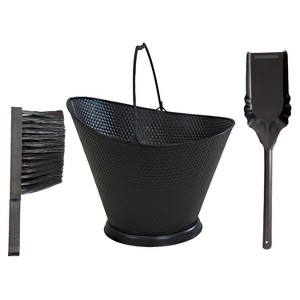 Sunnydaze Indoor/Outdoor 5-Gallon Iron Coal and Ash Bucket with Shovel and Brush - Black - 1 of 4