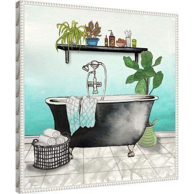 Botanical Bath Black and White Canvas Framed Wall Art