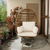 Wicker Egg Chair, 360 Swivel Rattan Egg Chair with Beige Cushion, Indoor Outdoor Lounger Metal Frame Stand for Garden - 3 of 4