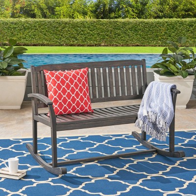 Dark Gray Acacia Wood Two-Seater Patio Rocking Loveseat