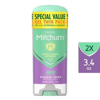 Mitchum Antiperspirant Deodorant Stick for Women, Triple Odor Defense Gel, 48 Hr Protection - Shower Fresh - 3.4oz/2pk