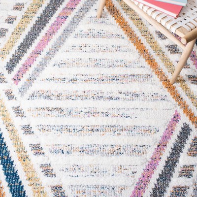 Ivory and Grey Geometric Fringe Shag Area Rug 8' x 10'