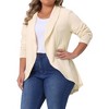 Women's Plus Size Texture Lapel Irregular Hem Long Sleeve Soft Knit Business Causal Open Front Cardigan - Agnes Orinda - 2 of 4