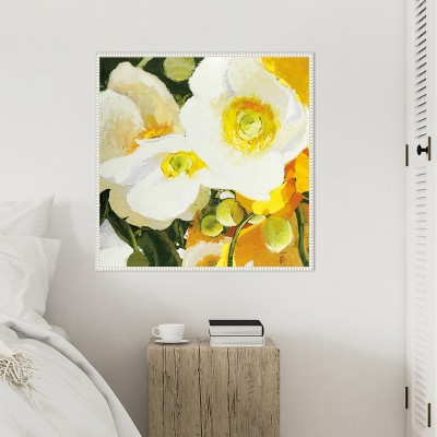Sylvie Beaded White Framed Abstract Floral Canvas Art, 30 x 30