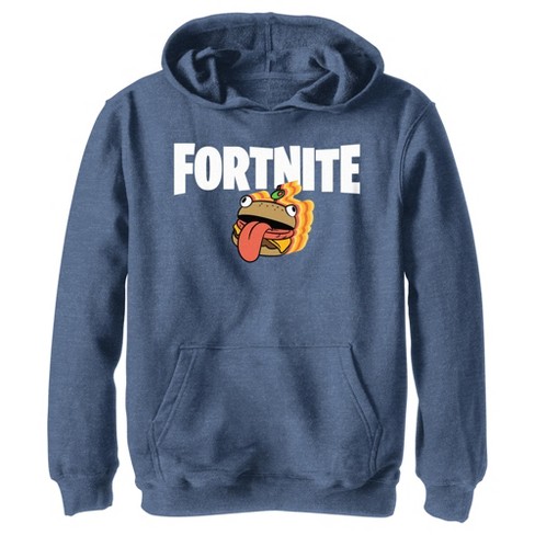 Boy s Fortnite Durr Burger Logo Pull Over Hoodie Navy Blue Heather Medium Target