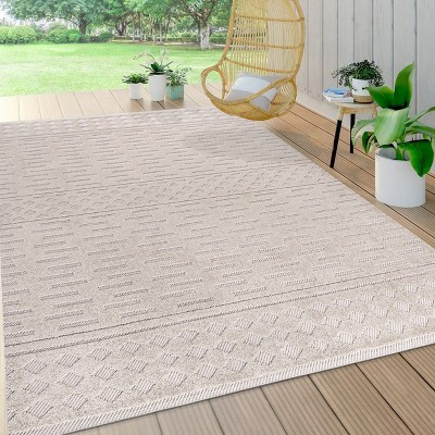 Xlendi High-Low Pile Moroccan Geometric Indoor/Outdoor Area Rug  - JONATHAN Y
