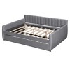 TIRAMISUBEST Full Size Upholstered Daybed with Twin Size Trundle, Velvet Bed Frame with Vertical Stripes Backrest - 3 of 4