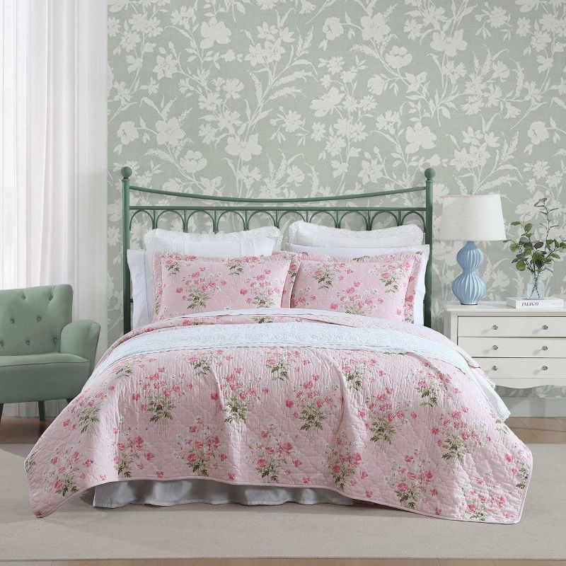 Laura Ashley Veronicas Bouquet 100% Cotton Quilt Set Pink, 1 of 8