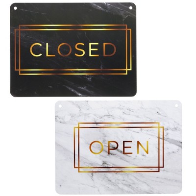 Gold Marble Double Sided Open Closed Hanging Sign, 2 Pack