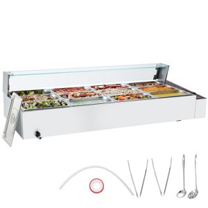 VEVOR 12-Pan Commercial Food Warmer, 12 x 5QT Electric Steam Table with Glass Cover, 1700W Countertop Stainless Steel Buffet Bain Marie - 1 of 4