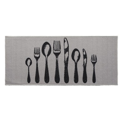 Evideco French Home Goods Chic Cutlery Print Wool-Effect Kitchen Mats – Non-Slip, Washable, Available in Two Sizes