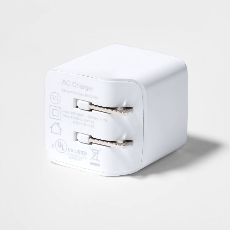 2-Port Wall Charger 15W USB-C & 5W USB-A (with 6' Lightning to USB-A Cable) - heyday™, 5 of 6