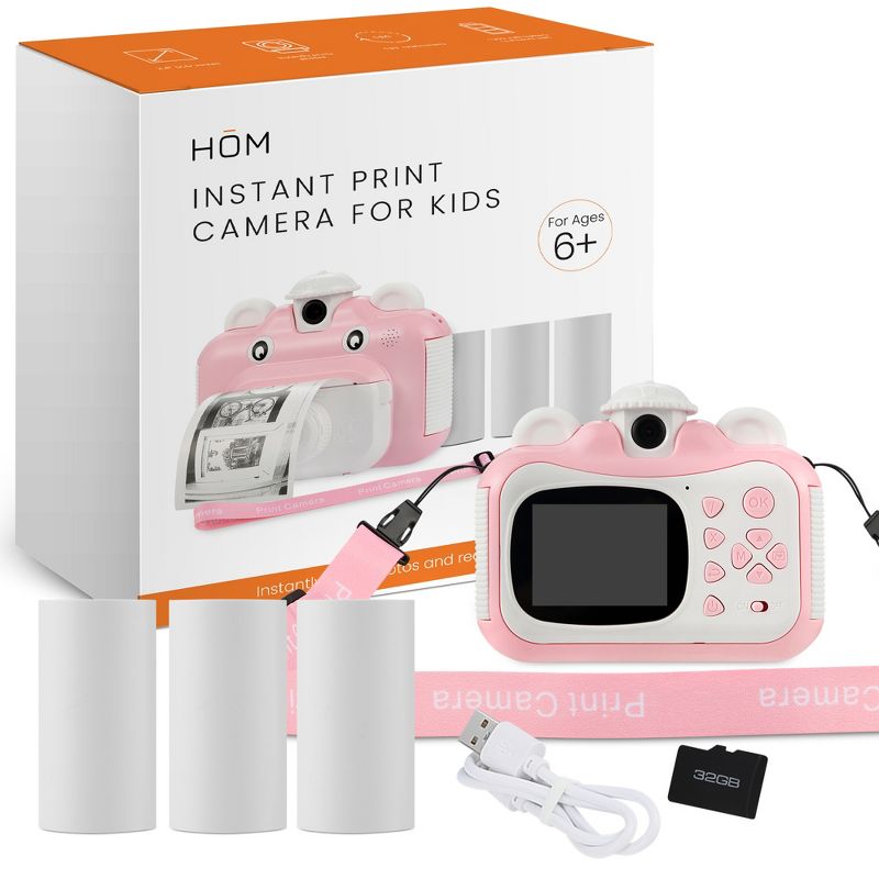 HOM Kids Digital Printing Camera - 1080p Video, 2.4" Display, 32GB Micro-SD Card - Creative Camera & Printer for Kids (Pink, 1 Pack), 2 of 8