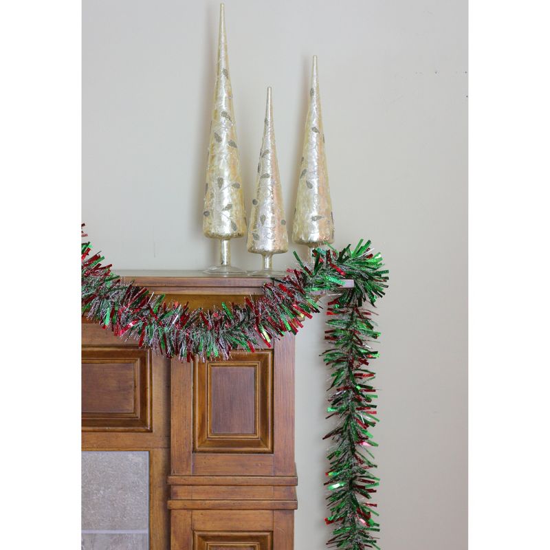 Northlight 12' x 4" Unlit Green/Red Wide Cut Shiny Tinsel Christmas Garland, 4 of 6