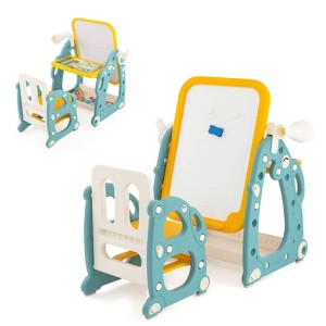 Costway Kids Art Easel with Chair Kids Activity Table & Chair Set  w/ Storage Basket - 1 of 4