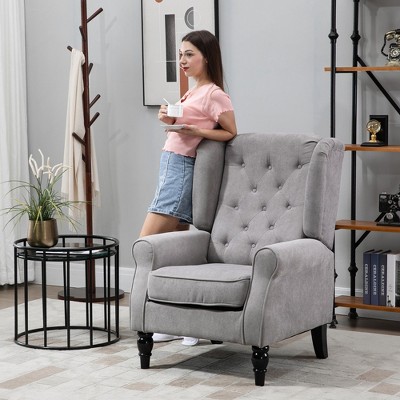Gray Button-Tufted High Wingback Accent Chair with Wood Legs, Set of 2
