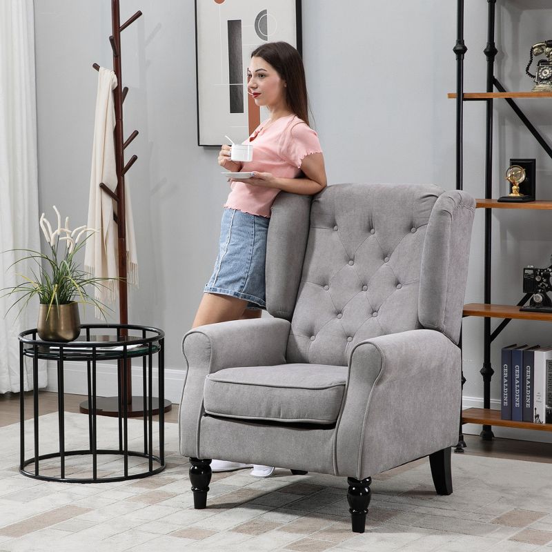 HOMCOM Button-Tufted Accent Chair with High Wingback, Rounded Cushioned Armrests and Thick Padded Seat, Set of 2, Gray, 2 of 7