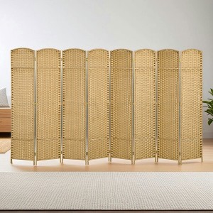 Resenkos 4-Panel 5.6' Tall Folding Room Divider Screen - Freestanding Privacy Partition for Home Office, Nature Wood - 1 of 4