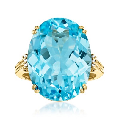 Ross-Simons 20.00 Carat Sky Blue Topaz Cocktail Ring With Diamonds in 14kt Yellow Gold