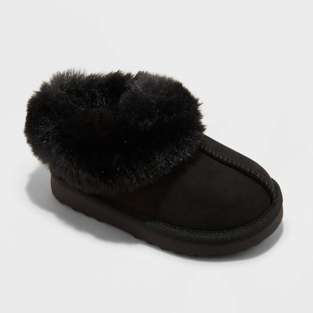 Toddler Piper Faux Fur Cuff Scuff Slippers - Cat & Jack™ Black 6