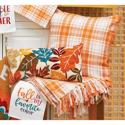 Fall Leaves Chain Stitch Petite Throw Pillow in Orange