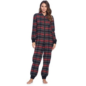 Ashford & Brooks Women's Flannel Hooded One Piece Pajama Union Jumpsuit - 1 of 4