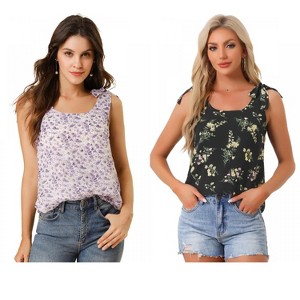 INSPIRE CHIC Women's Sleeveless Casual Bow Tie Decor Strap Chiffon Floral Tank Tops 2 Packs - 1 of 4