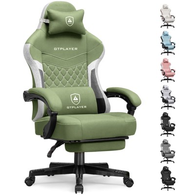 GTPLAYER Gaming Chair with Footrest, Premium Breathable Fabric, Waist Support, Linkage Armrest