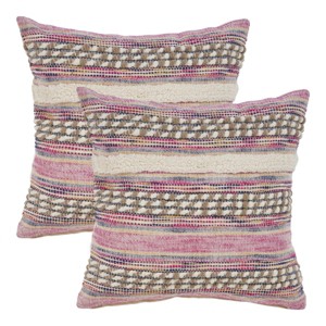 HomeRoots Set of Two Pink Striped Cotton Throw Pillow With Fringe - 1 of 4