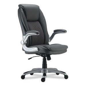 Alera Alera Leithen Bonded Leather Midback Chair, Supports Up to 275 lb, Gray Seat/Back, Silver Base - 1 of 4