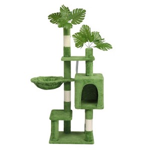 Karl Home 48 inch Green Cat Tree with Leaves Multi-level Cat Tower with Condo Hammock - 1 of 2