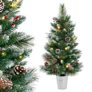 Tangkula 3 FT Artificial Entrance Christmas Tree Potted Tabletop Holiday Decoration Tree w/ 81 Branch Tips Snowy Pine Needles 1pc/2pcs - 1 of 4