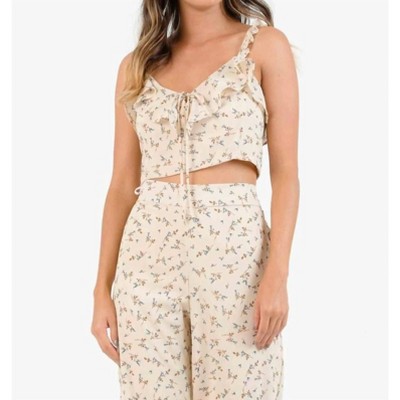 Women's Boho Crop Ruffle Strap Floral Print Blouse - LUCCA