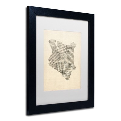 Trademark Fine Art -Michael Tompsett 'Old Sheet Music Map of Kenya' Matted Framed Art