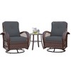 UPHA 3-Piece Patio Outdoor Wicker Swivel Rocking Chair Set with Side Table and Cushions - 2 of 4