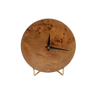 VIP Wood 7.29 in. Brown Table Clock with Stand