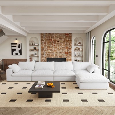 Cloud Modular Sectional Sofa 160" Down Filled Comfort L Shaped Sofa Couch,4 Seater and 1 ottoman
