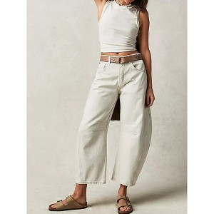 Womens Jeans Pants Wide Leg Barrel Jeans Mid Rise Casual Loose Fit Jeans Summer Pants - 1 of 4
