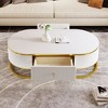 Vynxaria Series 47.2 in. White and Gold Oval MDF End Table with Drawers and Curved Design - 4 of 4