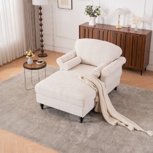 43.3''W Chenille Oversized Chaise Lounge Armchair with Wide Seat, Lazy Sleeper, and Rubber Wood Legs for Living Room and Bedroom - 1 of 4