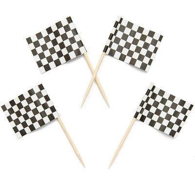 Juvale 200-Pack Racing Car Checkered Flag Cupcake Decoration Cake Toppers Food Picks 1 x 1.3 in