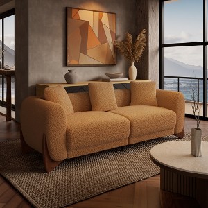 Boucle Sofa, Modern Upholstered Cloud Couch Comfy Boucle with Wooden Leg & Pillow Sofas 3 Seater Couches for Living Room & Apartment-Morden Fort - 1 of 4