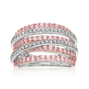 Ross-Simons 1.00 ct. t.w. Pink Sapphire and .15 ct. t.w. Diamond Highway Ring in Sterling Silver - 1 of 4