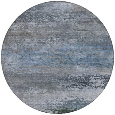 HomeRoots 8' Pewter Navy Blue And Charcoal Round Abstract Washable Indoor Outdoor Area Rug